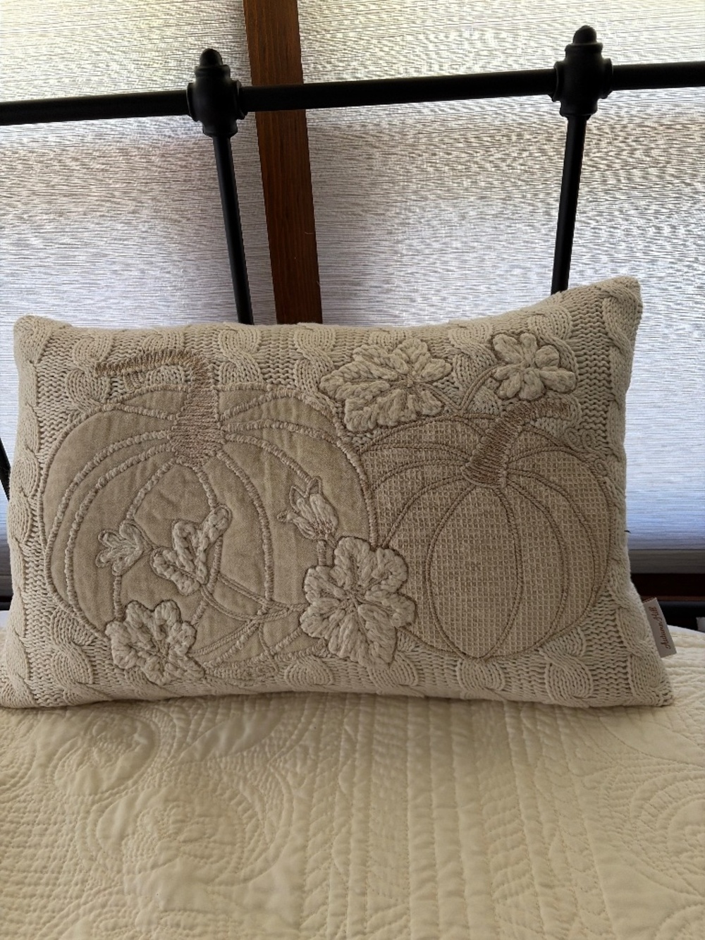Autumn Hill Cream Cable Knit Pumpkin Lumbar Pillow